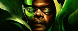 Half of Samuel L. Jackson's face with the other half a Skrull