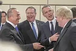 Stoltenberg with US Secretary of State Pompeo, UK Foreign Secretary Johnson, and Turkish Foreign Minister Çavuşoğlu, Brussels, April 2018