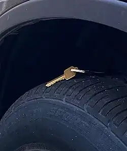 A key on a car tyre of a car