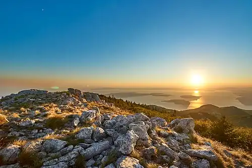 Kvarner Gulf seen from the summit of Velika Koss in northern Velebit in Croatia