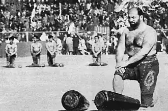 Shaban Jafari during the performance of Pahlevani and zoorkhaneh rituals in Amjadieh Stadium