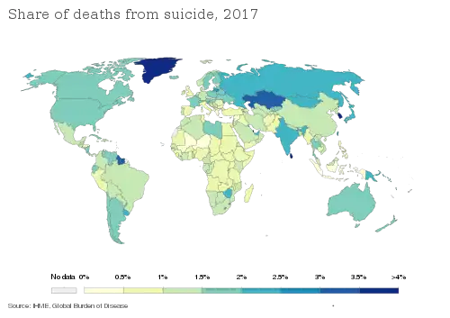 Share of deaths from suicide, 2017[232]
