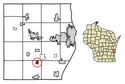 Location of Adell in Sheboygan County, Wisconsin.