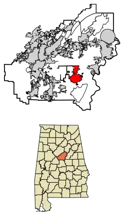 Location of Columbiana in Shelby County, Alabama.
