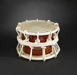 Example of a shime-daiko, tensioned using rope