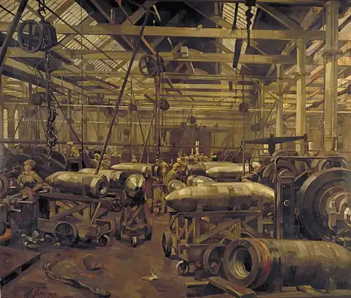 Shop for Machining 15-inch Shells- Singer Manufacturing Company, Clydebank, Glasgow, 1918