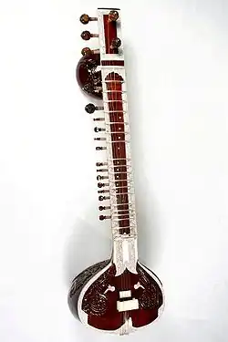 Sitar with resonator made from a bottle gourd.[45] Surbahar is similar but larger and with lower sounds (something like a bass sitar)[46]