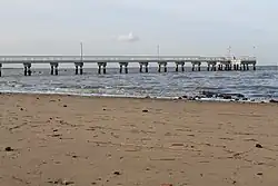 Beach and pier at Woodland Beach