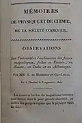 First page to volume I of Mémoires de physique et de chimie de la Société d’Arcuei (1807)