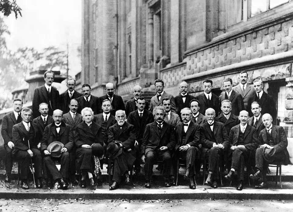 Image 331927 Solvay Conference included prominent physicists Albert Einstein, Werner Heisenberg, Max Planck, Hendrik Lorentz, Niels Bohr, Marie Curie, Erwin Schrödinger, Paul Dirac (from History of physics)