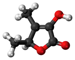Ball-and-stick model of the sotolon molecule