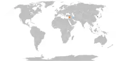 Map indicating locations of South Korea and Syria