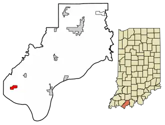 Location of Hatfield in Spencer County, Indiana.