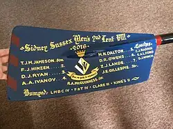 Oar won by SSBC M2 in 2016 Lent Bumps