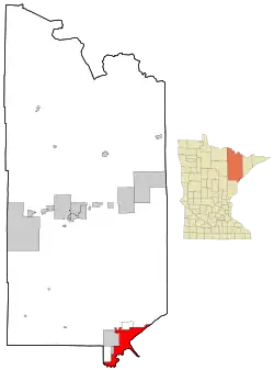 Location of Duluth in St. Louis County, Minnesota