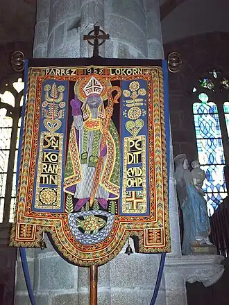 The banner of St Corentin of Quimper at Locronan.