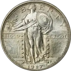 Type 1 Standing Liberty Quarter with bare breast, 1917