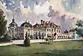 Watercolor depicting the Goetz Palace&nbsp;[pl] in Brzesko