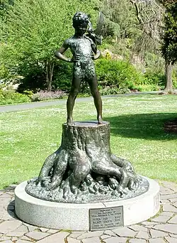 Cecil Thomas's Peter Pan statue, one of a pair of statues based on J.M. Barrie's novel, added to the garden in 1965
