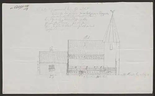 Drawing of the old stave church (before 1867)