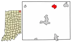 Location of Fremont in Steuben County, Indiana.