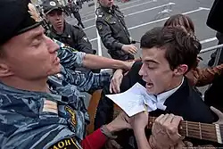 Protest action in defense of Article 31 (Freedom of assembly) of the Russian Constitution. Moscow, August 31, 2009