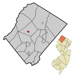Map of Branchville in Sussex County. Inset: Location of Sussex County in New Jersey.