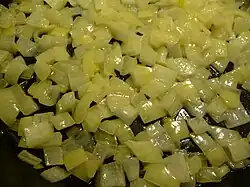 Close-up view of sweated onions