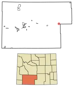 Location of Wamsutter in Sweetwater County, Wyoming.