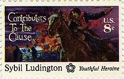 Sybil Ludington is said to have ridden through the night to advise minutemen that British forces were raiding Danbury, Connecticut; these accounts, originating from the Ludington family, are questioned by modern scholars.[68][69][70]
