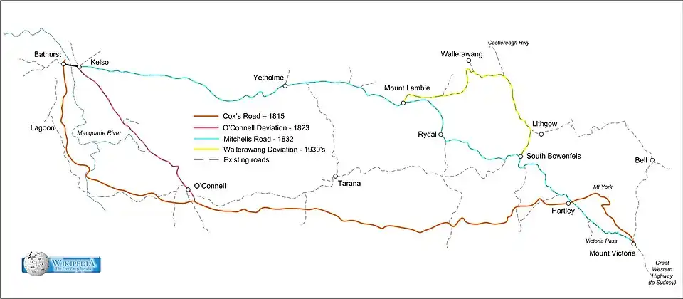 Historical Road routes between Sydney and Bathurst