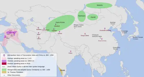 The distribution of the Syriac language in Asia