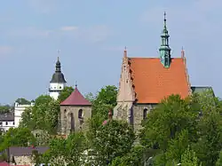 Panorama of Szydłowiec with the iconic Town Hall on the left and the Saint Sigismund Church on the right