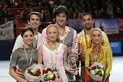 The pairs event medalists at the 2009 Trophée Éric Bompard