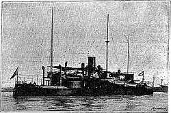 Monitor Javari, sunk off Fort Villegaignon on November 22 by a shell from a Government fort.