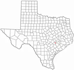 Location of La Grange, Texas. It can be found at the intersection of State Highway 71 and U.S. 77, about an hour's drive east of Austin.