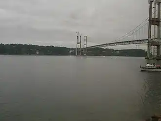 The towers during construction of the new eastbound span, May 2005