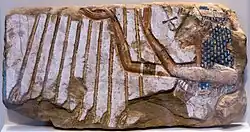 Talatat block with relief showing Nefertiti at prayer; circa 1350 BC; painted sandstone; height: 23.4&nbsp;cm; from Karnak; Egyptian Museum of Berlin