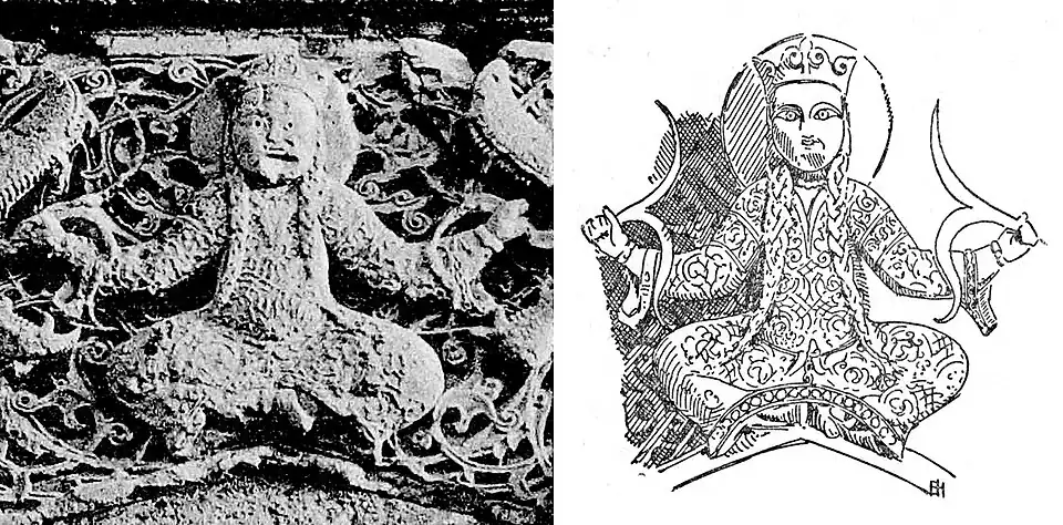 A recreation of the seated figure carved on the gate