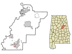 Location in Talladega County and the state of Alabama