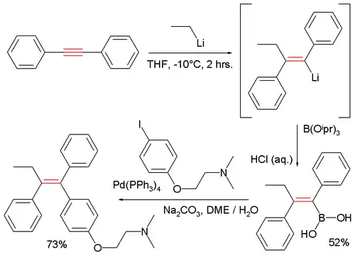 Tamoxifen carbometalation