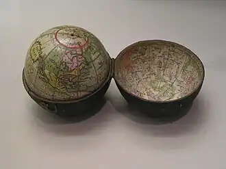A 1716 pocket terrestrial globe with celestial globe case.