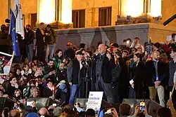 Former president Giorgi Margvelashvili addressed the crowd at the protest on 28 October 2024 at Parliament of Georgia