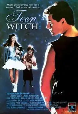 A teenage girl with textbooks, a gypsy-looking witch, and a male wearing black tank top.