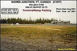Haines Junction airport terminal and ramp parking
