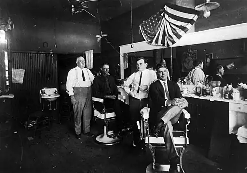Interior of a barber's shop in Richardson, Texas, c. 1920