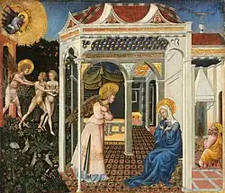 The Annunciation with The Expulsion of Adam and Eva from Paradise (1440–45) Tempera & gold on wood (40 x 46&nbsp;cm.) National Gallery of Art, Washington