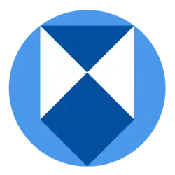 Royal blue and white shield in a mid-blue circle