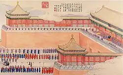 The Qianlong Emperor is presented with prisoners of the Jinchuan Campaign 1771-1776