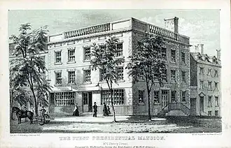 The first presidential mansion, Samuel Osgood House in Manhattan, occupied by Washington from April 1789&nbsp;– February 1790